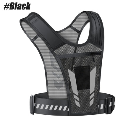 Reflective Running Phone Holder Vest for Men and Women, Jogging, Walking, Exercise,Gym, Workout. Adjustable Strap Key Pocket