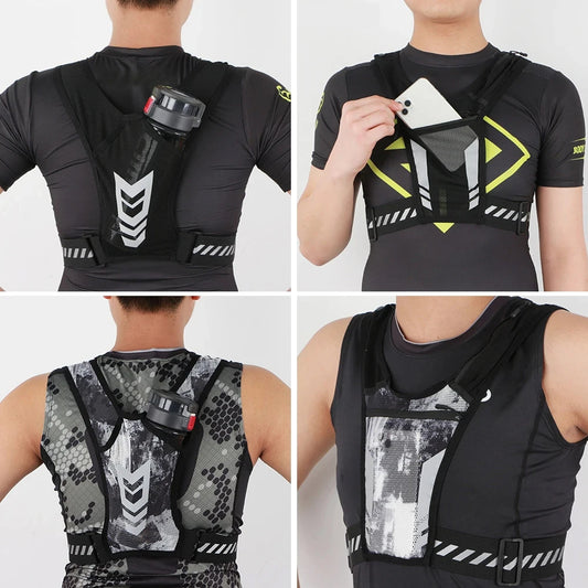 Reflective Running Phone Holder Vest for Men and Women, Jogging, Walking, Exercise,Gym, Workout. Adjustable Strap Key Pocket